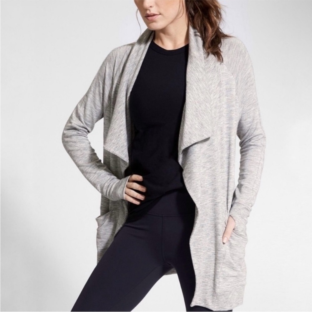 Athleta Light Gray Open-Front Draped Cardigan